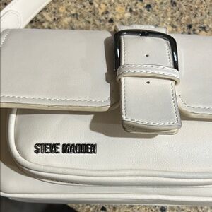 Steve Madden Cream Shoulder Bag with Silver Buckle